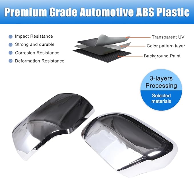 2PCS Side Door Mirror Cover for Toyota Tundra 2022-2025/ Sequoia 2023-2025, Car Exterior Rear View Mirror Housing Protector Cover Cap Self-adhesive Accessories ABS (with turn signal lights)
