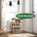 kiplant Small Shoe Rack, Bamboo Wood Shoe Rack for Entryway, Stackable | Foldable | Natural, 3-Tier Shoe Organizer for Hallwa