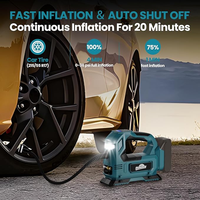 Cordless Tire Inflator Air Compressor for Makita 18V Battery, 150PSI Portable LED Light Handheld Air Pump with Digital Pressure Gauge for Cars Motorcycles Bikes Sport Balls(Battery Not Included)