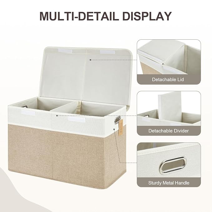 Large Toy Storage Box with Lid, Collapsible Toys Storage Organizer Bins with Dividers and Handles, Storage Chest Bin for Kids