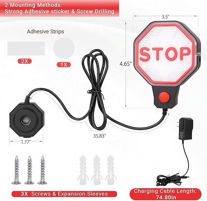 Garage Parking Sensor, Adjustable Garage Car Stop Indicator with Red/Yellow/Green LED Display, Set Stop Distance 6"–6 Ft, Bat