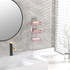 Moforoco 3 Tier Pink Soap Dish Holder for Shower Wall, No Drilling, 304 Stainless Steel, Soap Bar with 4 Hooks and Razor Hold