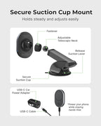 MagSafe Wireless Car Charger Suction Cup Mount for Compatible with iPhone 14/15/16/17/Galax (Version 2.0) 360° Rotation, Canadian Company Magnetic Car Phone Holder Charger, Car Gifts for Men/Women