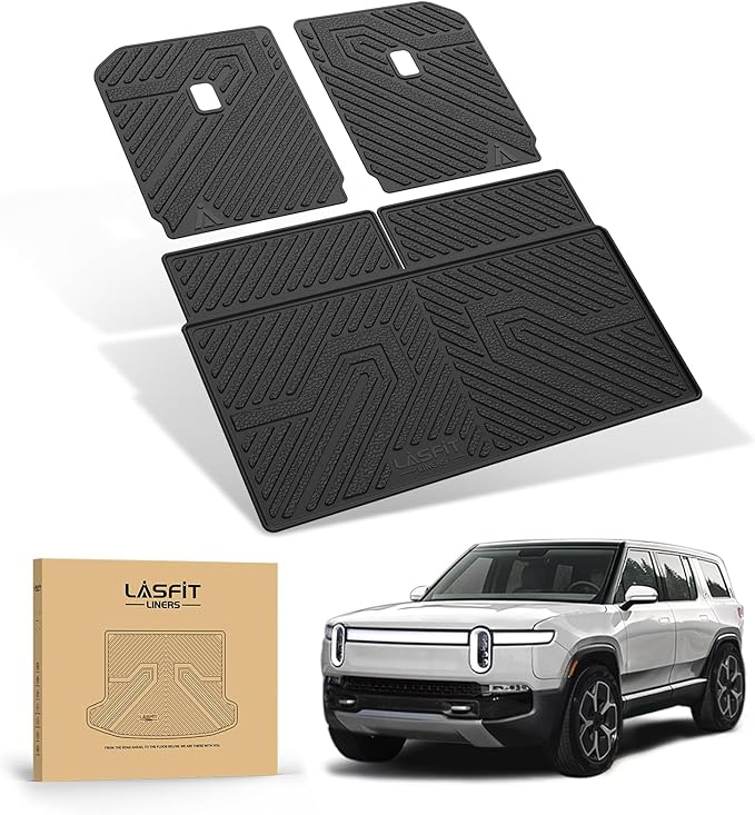 LASFIT Trunk Mat & Backrest Mats for Rivian R1S 2025 2024 2023 2022, All Weather TPE Custom Fit Cargo Liner for R1S Cargo Mat, Black, Easy to Clean