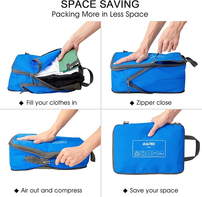 G4Free 6 Set Compression Packing Cubes, 3 sizes Travel Packing Organizers for Suitcases, Expandable Luggage Suitcase Storage 