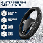 PIC AUTO Steering Wheel Cover, Black Sparkly Crystal Bling Glitter with Leather, Universal Fit 14.5"-15.5" Car Steering Wheel