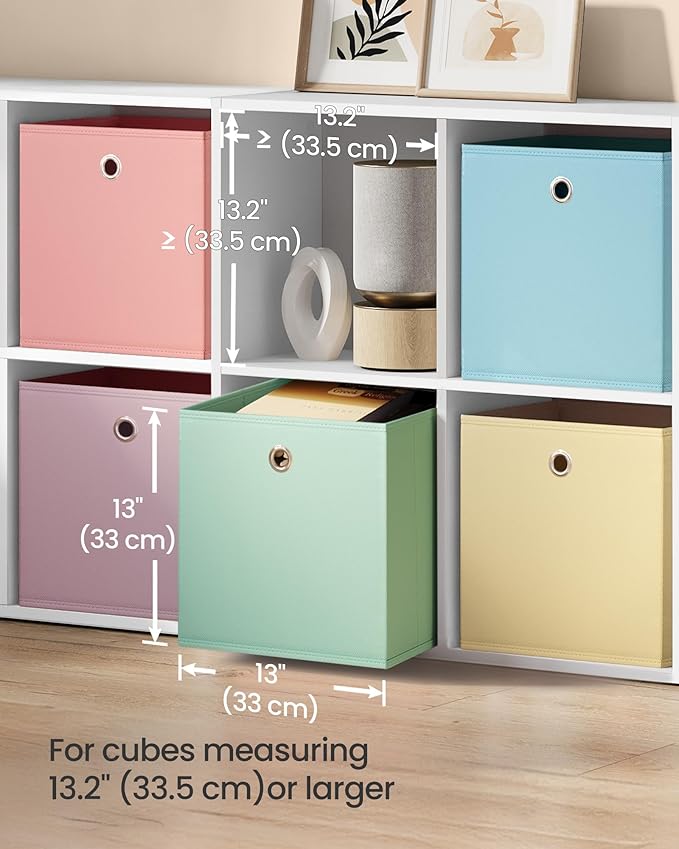 SONGMICS Storage Cubes, Set of 6 Odorless Foldable Storage Boxes, 13 x 13 x 13 Inches, Closet Organizers for Shelf, Rainbow S