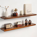 Teak Floating Shelves Set of 2-36 Inch Natural Waterproof Wood Wall Shelves with Invisible Brackets for Bathroom, Kitchen, Ba