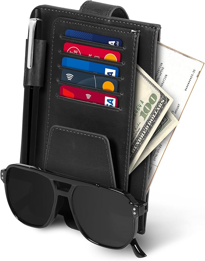 Londo Leather Car Visor Organizer – Stylish & Functional Storage for Sunglasses, Cards, and Essentials