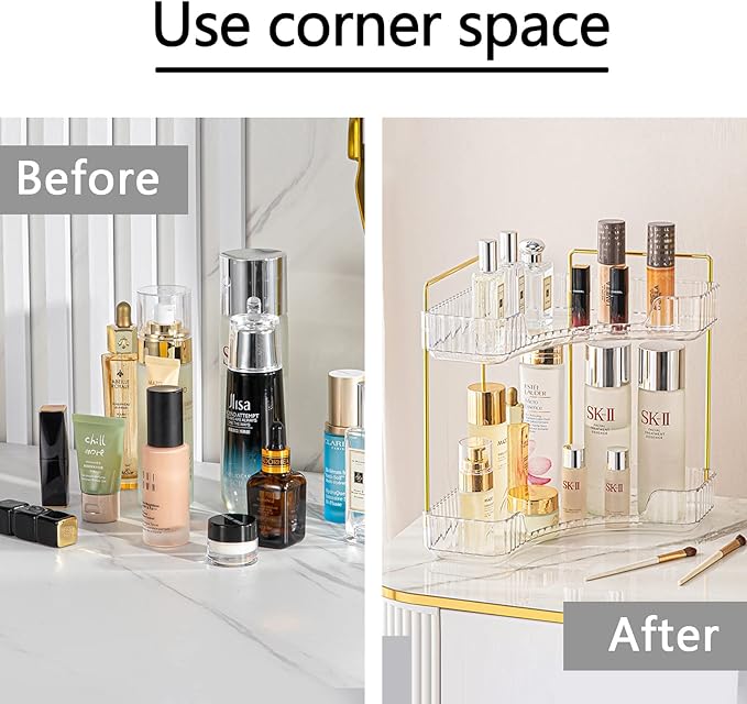 shuang qing 2-Tier Corner Bathroom Counter Organizer – Classic Storage Shelf for Makeup, Perfume & Toiletries, Space-Saving C