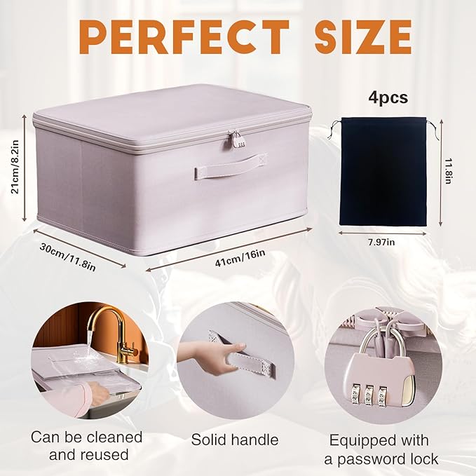 Locking Adult Game Toy Storage Organizer Lock Box Toy Storage Bins Women and Men Game Toys Storage Bags with 4 Drawstring Bag