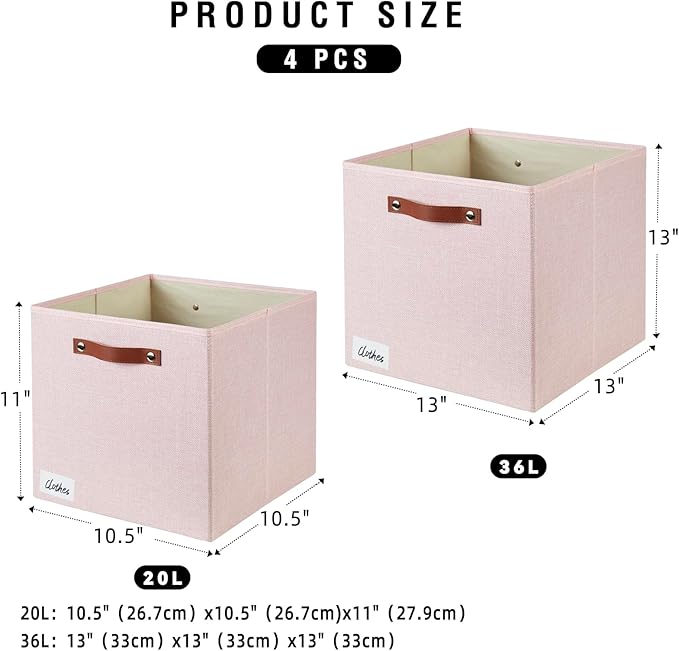 Bagnizer Collapsible Fabric Storage Cube Bins with 2 Reinforced PU Handles, Foldable Storage Organizer Baskets for Closet, Sh
