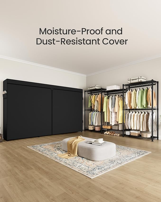 SONGMICS Heavy-Duty Rolling Clothes Rack, Garment Rack, Portable Closet on Wheels, with Adjustable Mesh Shelves and Hanging R
