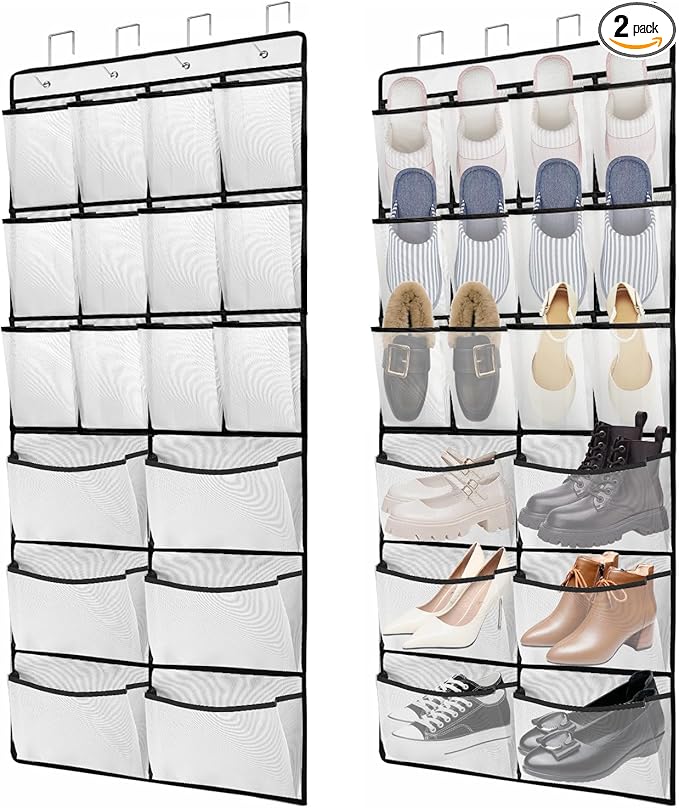 2 Packs Over the Door Shoe Organizer, 36 Large Mesh Pockets Hanging Shoe Boots Rack Holder, Closet Hanging Organizers for Sto