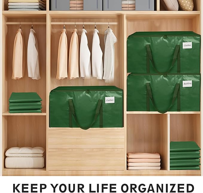 6 Pack-Extra Large Heavy Duty Moving Bags - Waterproof Storage Totes with Handles & Zippers, Foldable for College Dorm, Stora