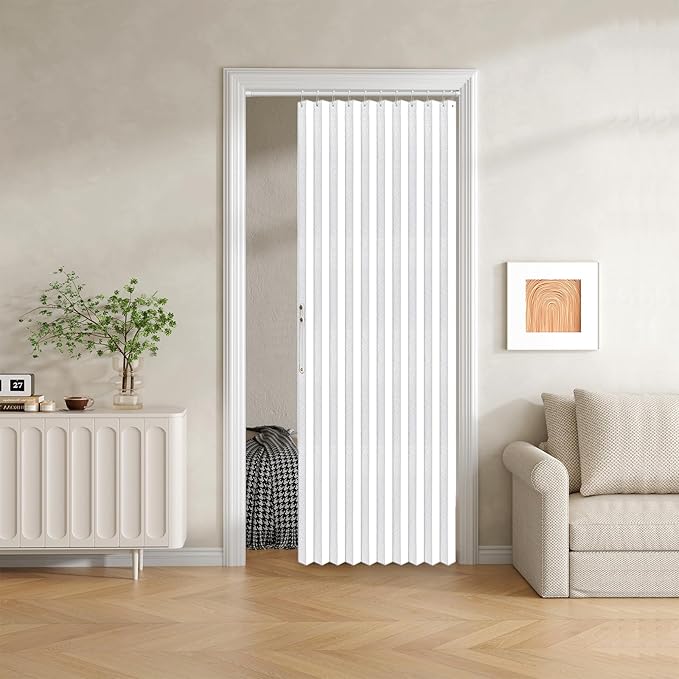 Jilron 100% Blackout Fabric Folding Door Curtain with Magnetic Closure - Accordion Style for Sliding Doors, Closets,Wardrobe 