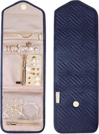 BAGSMART Travel Jewelry Organizer Case Foldable Jewelry Roll for Journey Rings, Necklaces, Earrings, Bracelets,Mini,Smokey Bl