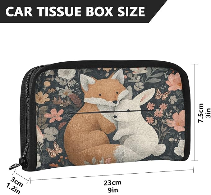 Car Tissue Holder Car Visor Organizer Tissue Box Holder for Car Sun Visor Organizer with Car Vehicle Accessories Essentials Interior for Women Men Forest Fox Bunny Flowers Green
