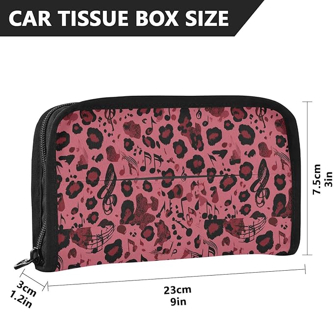 Car Tissue Holder Car Visor Organizer Tissue Box Holder for Car Sun Visor Organizer with Car Vehicle Accessories Essentials Interior for Women Men Leopard Print Notes Red