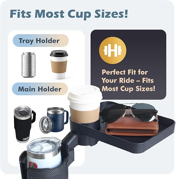 OtterVerz 11 Upgraded Car Cup Holder Tray, 3 in 1 Car Cup Holder Expander Adapter, 360° Rotating Detachable 10.5" Car Food Tr