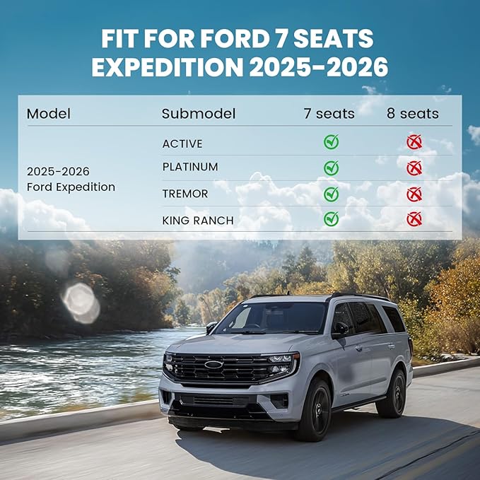 LASFIT Floor Mats for 2025 2026 Ford Expedition 7 Seats Standard (Not Fit 8 Seats and Not Fit Max),All Weather Protection TPE Easy Clean Floor Liners,3Row,4PCS Black