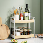 KLM Countertop Coffee Station Organizer, 2 Tier Wooden Shelf for Coffee Bar Accessories, Condiment Storage Caddy for Kitchen,
