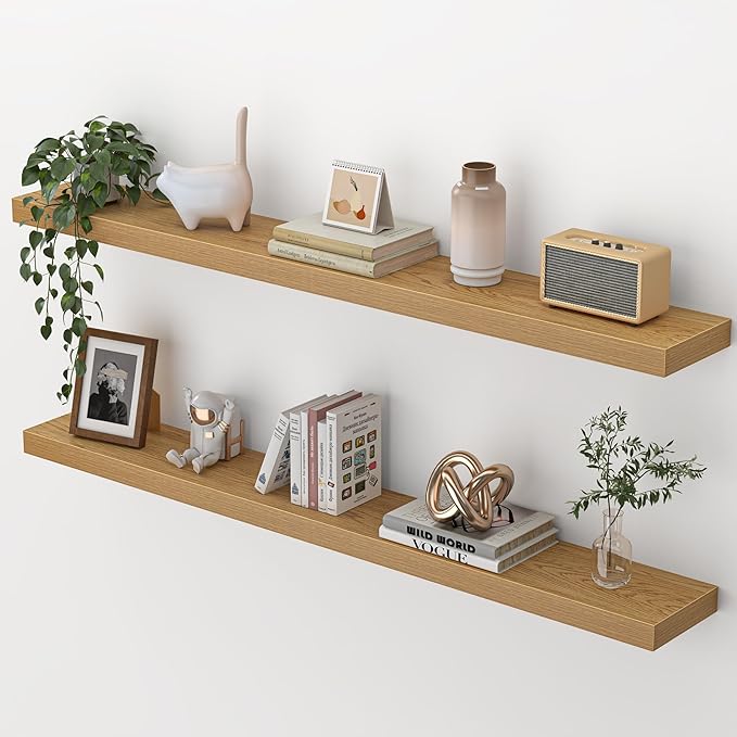 Heimlove 48 Inch Floating Shelves for Wall,Extra Long Wood Shelves Mounted Storage Hanging Shelf Invisible Bracket for Bedroo