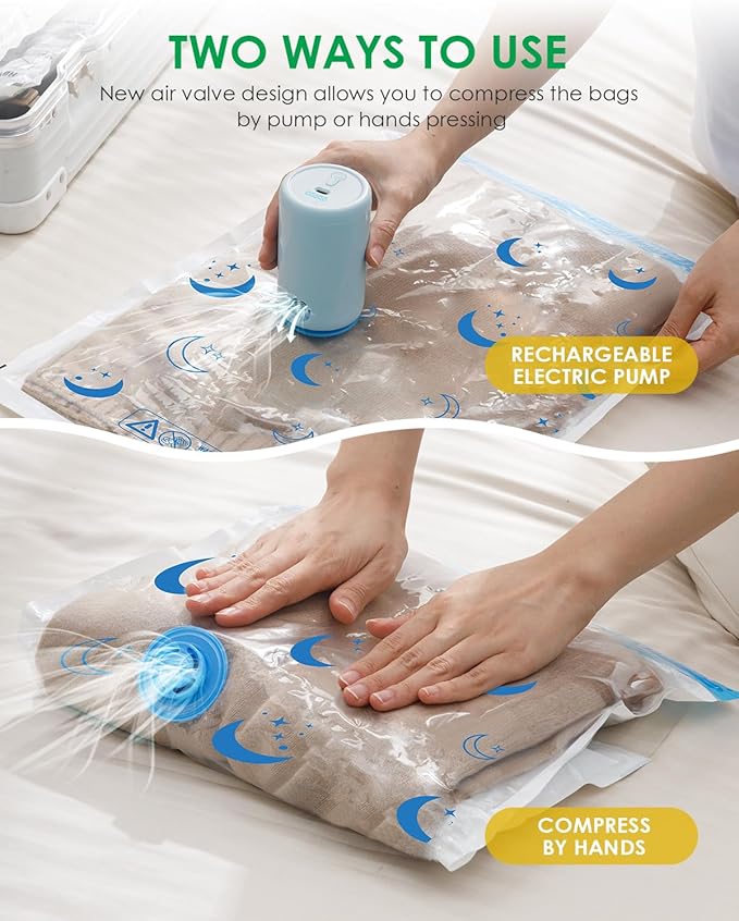 Travel Compression Bags, 25 Pack Vacuum Storage Bags with 1500mAh Rechargeable Battery, Vacuum Seal Bag for Space Saving Clot