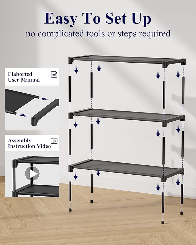 Kitsure Shoe Rack - Non-Woven Shoe Rack Shelf, Shoe Organizer for Closet, Entryway, Garage & Corridor, Stackable Shoe Shelves