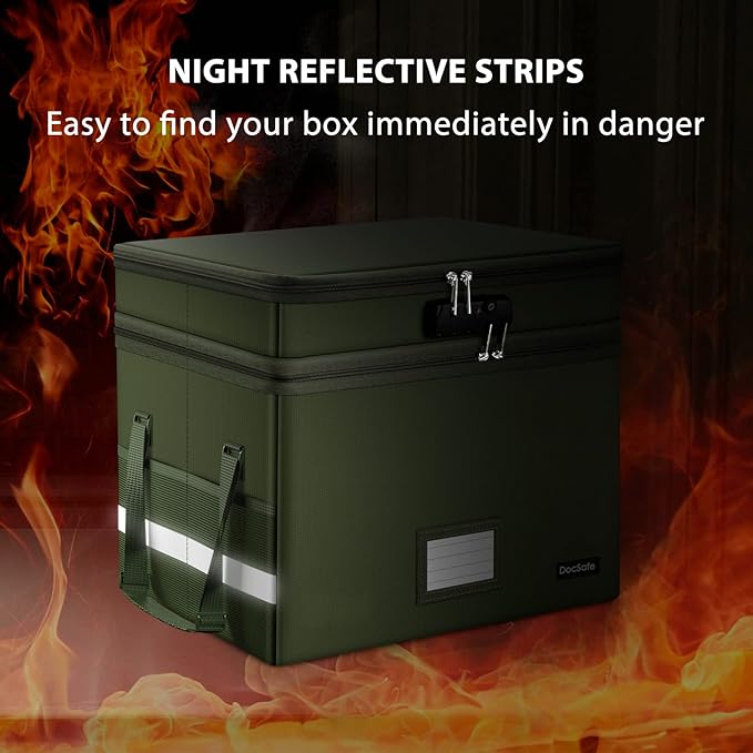 DocSafe File Box with Lock,Multi-Layer Fireproof Document Box Collapsible File Storage Organizer with Pockets/Handle,Portable