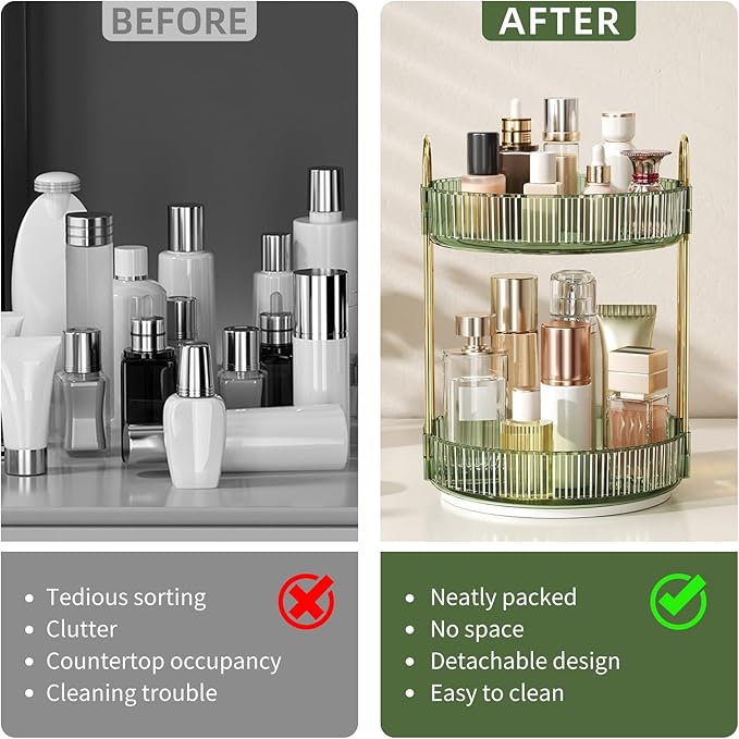360° Rotating Makeup Organizer, Large Capacity Skincare Organizer, 2 Tier Cosmetic Skin Care Perfume Dresser Organizer, Fits 