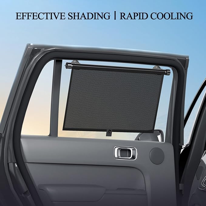 2 Pack Retractable Car Shades for Side Windows - Window Sun Shade for Car with Strong Suction Cups | Roller Shades UV Heat Block Sun Shade for Cars House Office Window (S:15.7"x17.1")