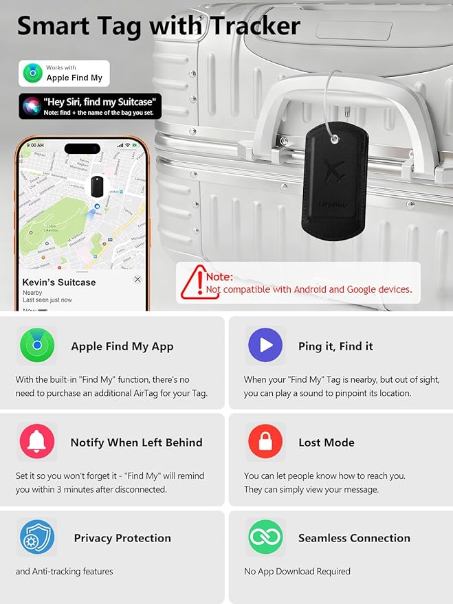 Luggage Tags Built-in Anti-Loss Tracker, Luxury Leather Luggage Tags for Suitcase, Travel Bags, Backpacks, Travel Organizer f