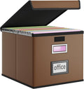 Huolewa Faux Leather File Organizer Box with Lid, Collapsible Hanging File Folder Box Organizer with Plastic Slides, Decorati