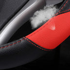 D Shape Car Steering Wheel Cover, Universal 15 inch Stitching Color Anti-Slip Steering Wheel Protector, Black and Red Sports 