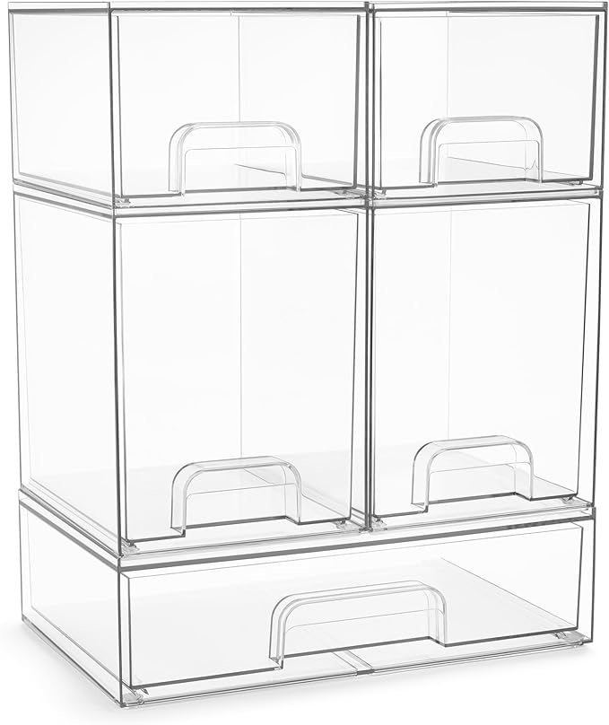Sorbus Acrylic Storage Containers - 5 Pack, Stackable Storage Bins Set for Bathroom Organization - Clear Acrylic Drawer Organ