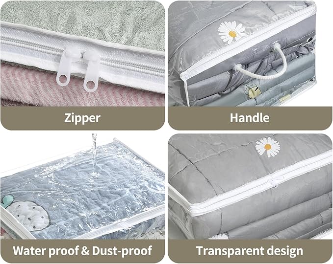 10 PCS Clear Zippered Storage Bags with Handle, Sweater Storage with Zipper, Foldable Closet Organizer Bed Sheet Organizer, C