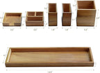 Wood Vanity Tray, 6-Piece Small Bathroom Counter Organizer Wooden Decorative Trays Rectangular Perfume Jewelry Makeup Cosmeti