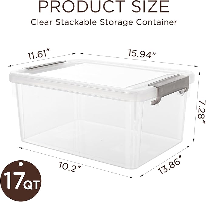 Citylife 17 QT Plastic Storage Bins with Lids Large Stackable Storage Containers for Organizing Clear Storage Box for Garage,