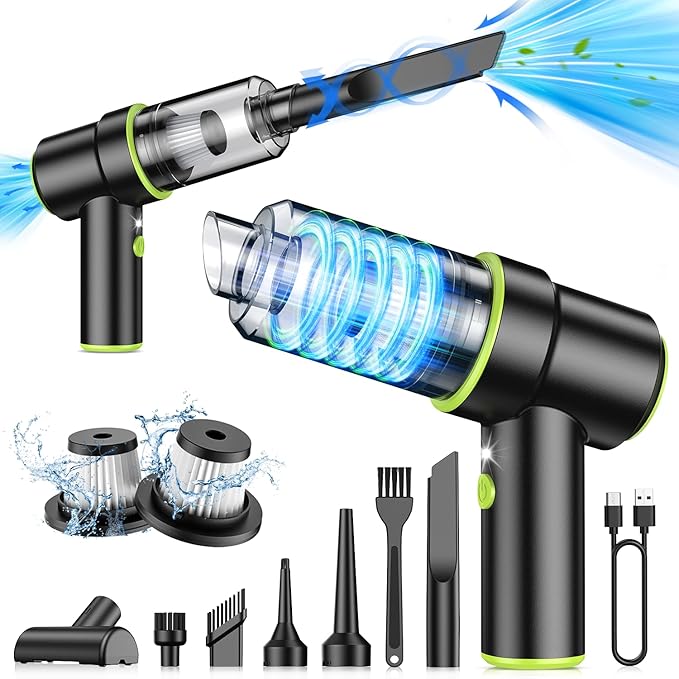 CODN Handheld Car Vacuum Portable Cordless 12000PA, 2 in 1 Handheld Vacuum Cleaner and Air Duster with Multi-Nozzles and LED 
