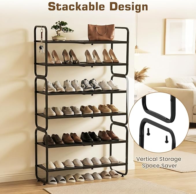 Expandable Shoe Rack - Shoe Stand Holder for Closet, Adjustable Shoe Shelf Storage, Stackable Long Shoe Stand Holder for Livi