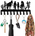 Western Key Holder with 10 Hooks, Cowboy Couple Wall Decor with Two Horses, Rustic Cowboy Hat Rack for Wall, Western Style Co