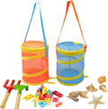 2Pcs Foldable Toy Storage Bag, Large Capacity Sea Shell Bags for Beach (10.5L/2.77Gallon), Portable Toy Storage Bag with Zipp