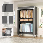 FUTASSI Black Clothing Rack with Dark Gray Cover, P1C Rolling Closets with Wheels, Metal Garment Rack for Hanging Clothes, Cl