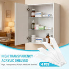 4 Pcs Medicine Cabinet Shelves 13.75 Inch Acrylic Replacement Organizer for Bathroom Living Room Wall Mounted Shelves for Kit