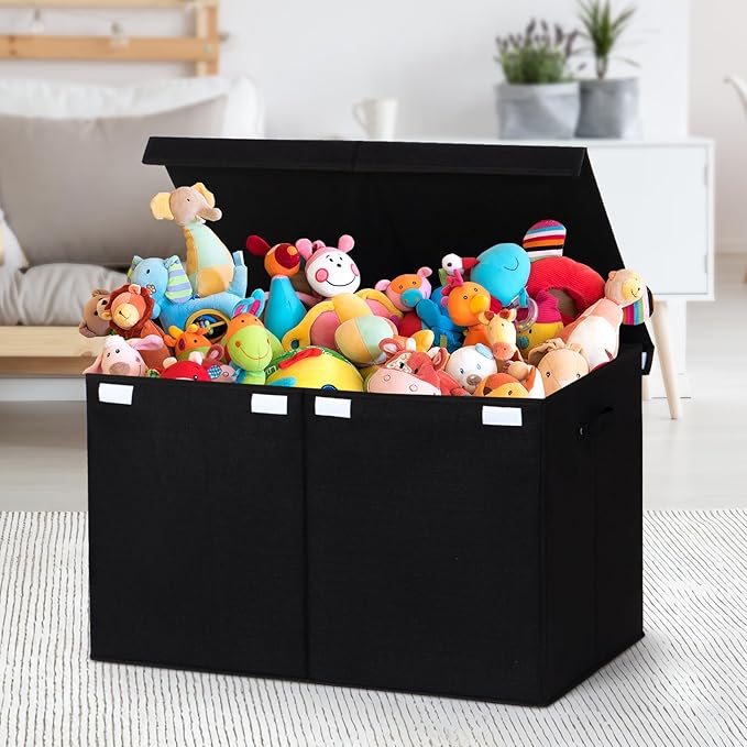 popoly 122L Large Toy Box Chest with Lid, Foldable Toy Storage Organizer Bin Boxes with Removable Divider for Kids, Boys, Gir