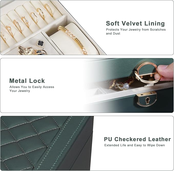 GUOER Jewelry Box for Women Girl Wife 3 Layers Large PU Leather Jewelry Organizer Storage Case with Two drawers Display for E