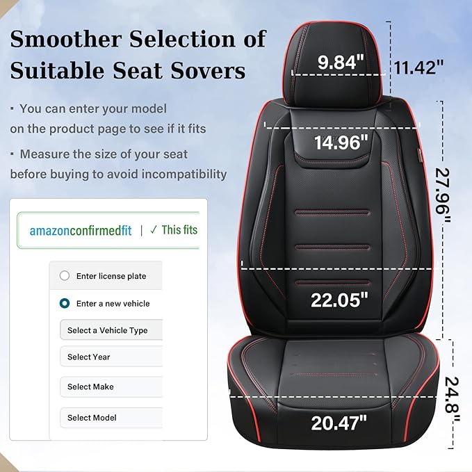 Coverado Car Seat Covers, Front Covers for Cars, Car Seat Cover Front Seats, Car Seat Protector Waterproof, Leather Cushion, 