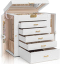 AKOZLIN Large 6-Tier Jewelry Box Lockable Leather Jewelry Storage Case with 5 Drawers for Women Girls Ring Necklace Earring B