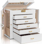 AKOZLIN Large 6-Tier Jewelry Box Lockable Leather Jewelry Storage Case with 5 Drawers for Women Girls Ring Necklace Earring B